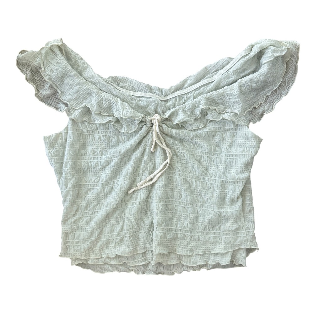 Free People Ruffle Off The Shoulder Blouse Smocked Tie Front Large White L
